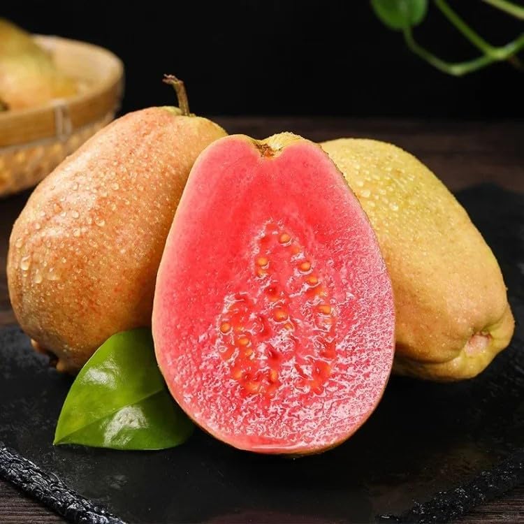 NiRwa 50pcs Tropical Strawberry Guava Organic Pink Guava Seeds - Exotic Flavor Medley and Privacy in Your Garden