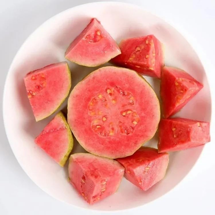 NiRwa 50pcs Tropical Strawberry Guava Organic Pink Guava Seeds - Exotic Flavor Medley and Privacy in Your Garden