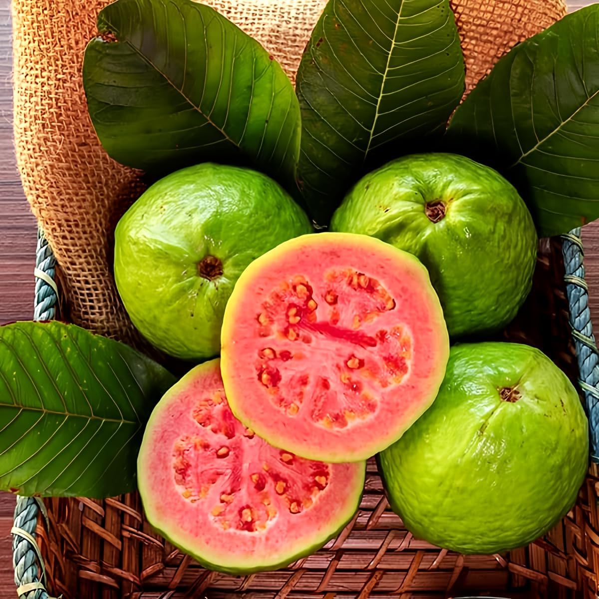 NiRwa 50pcs Tropical Strawberry Guava Organic Pink Guava Seeds - Exotic Flavor Medley and Privacy in Your Garden