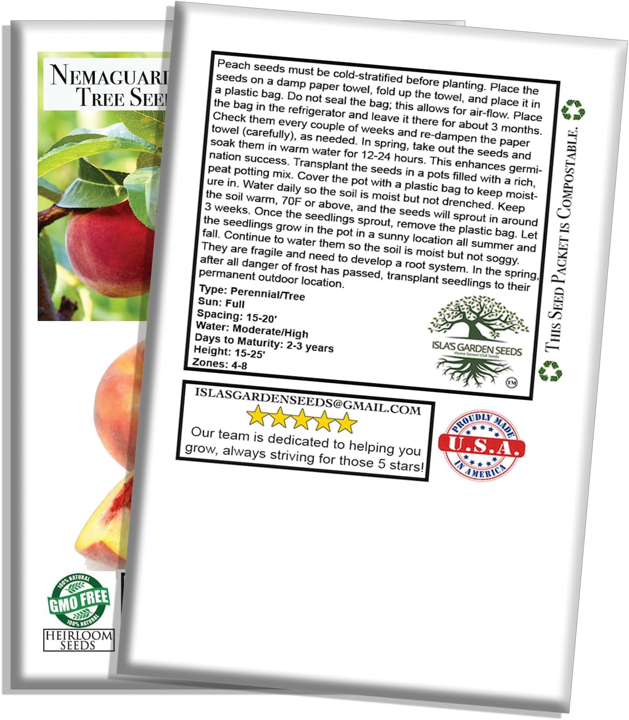 Nemaguard Peach Fruit Tree Seeds, 3 Seeds Per Packet, (Isla's Garden Seeds), Non GMO & Heirloom Seeds, Botanical Name: Prunus persica x P. davidiana