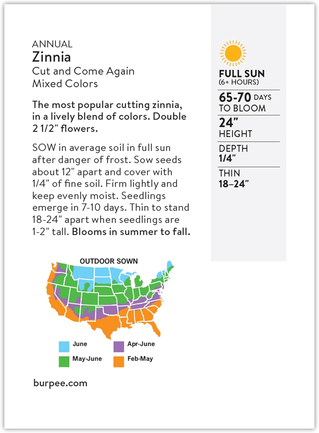 Burpee Cut & Come Again Zinnia Seeds 175 seeds