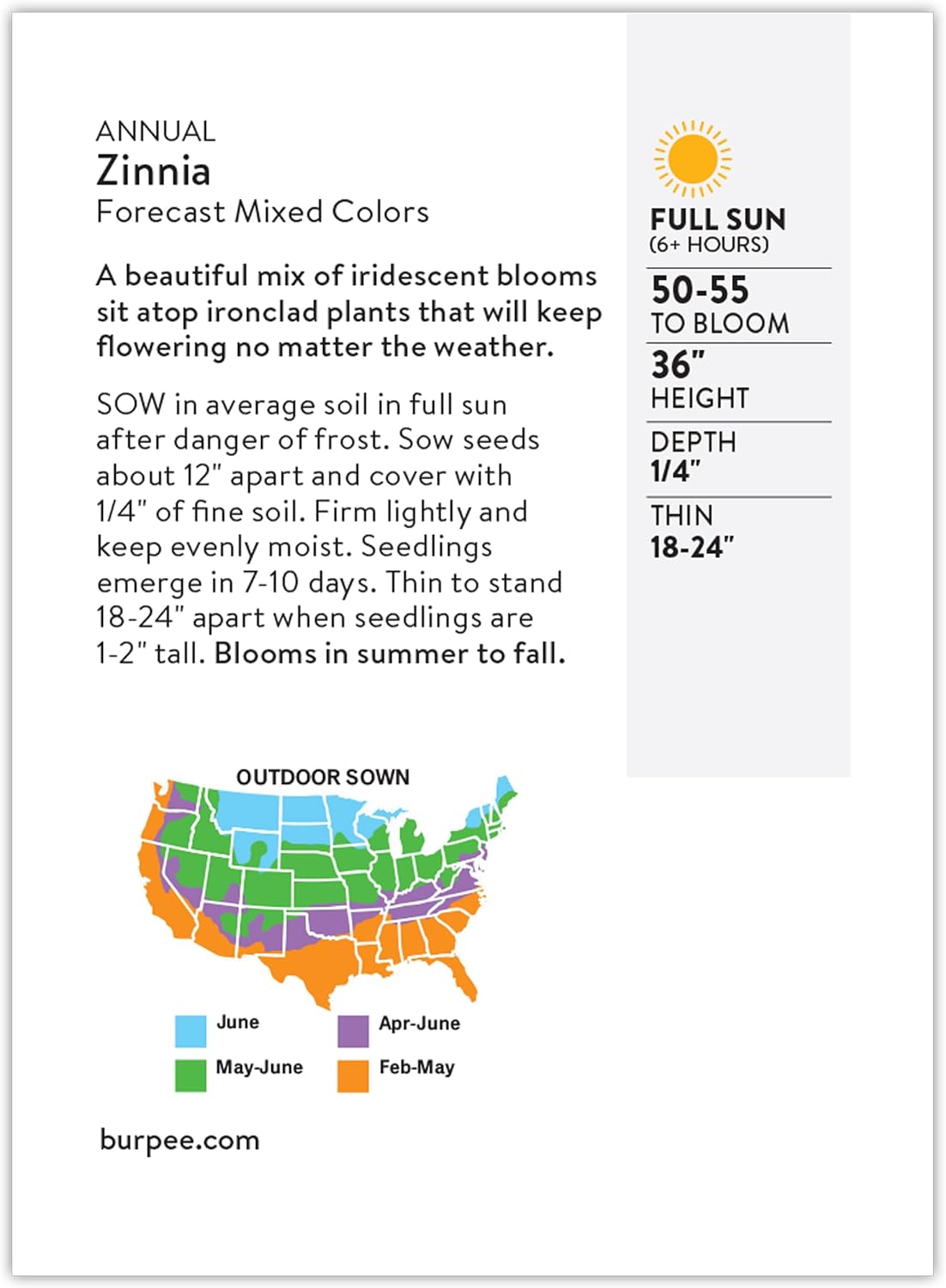 Burpee Cut & Come Again Zinnia Seeds 175 seeds
