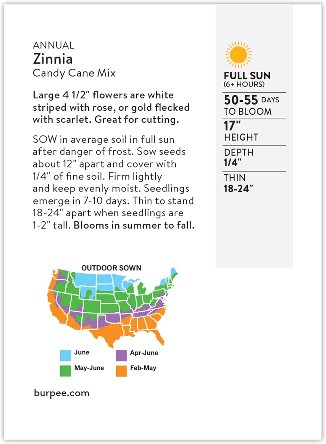 Burpee Cut & Come Again Zinnia Seeds 175 seeds