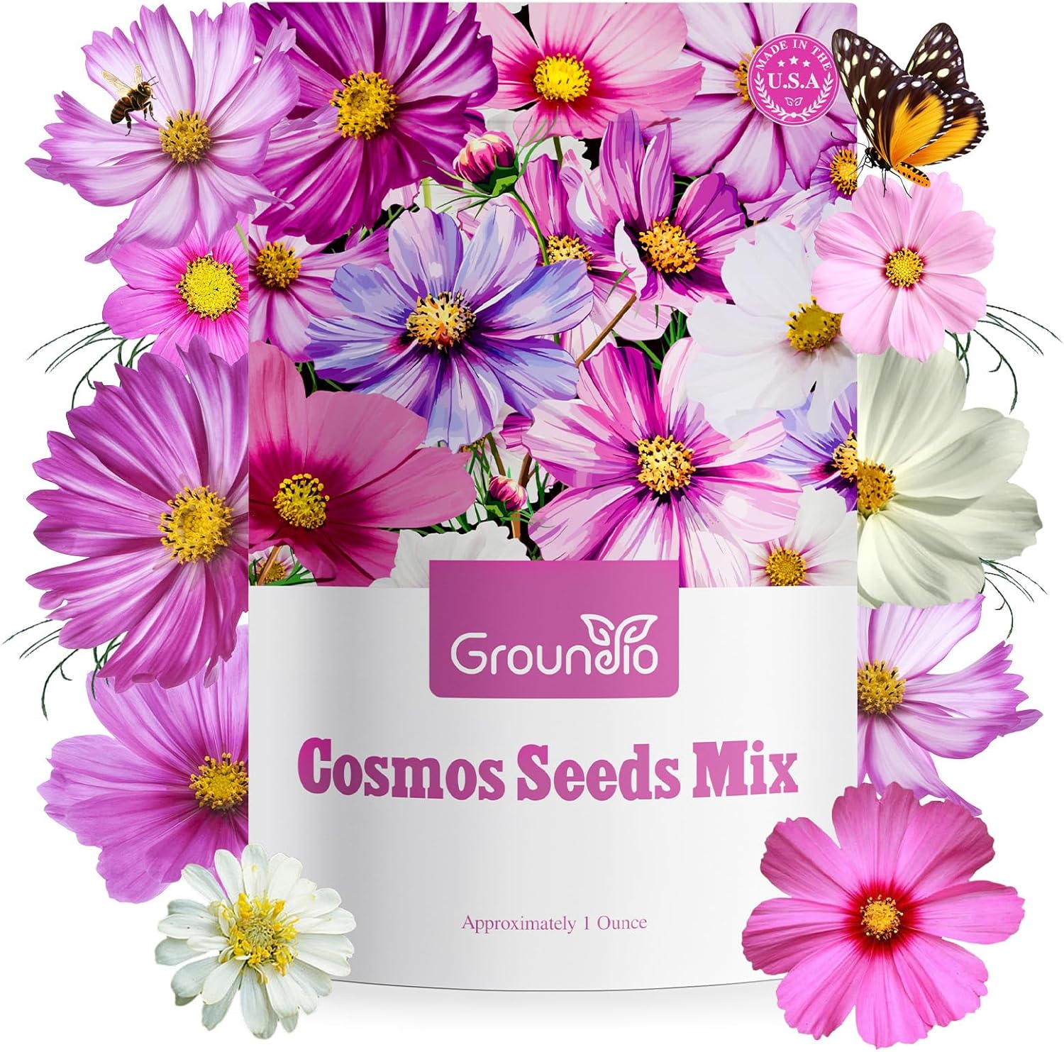 Cosmos Seeds Wildflower Mix 1 Oz, Over 3,000+, 4 Varieties Flowers Seeds for Planting (Radiance, Purity, Pinkie, Picotee), Open Pollinated Bulk