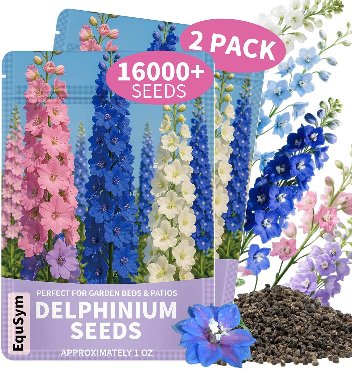 16000+ Delphinium Seeds Perennial - 2 Pack Mixed Color Larkspur Seeds for Planting Outdoors, Delphinium Plants Live, 2026 Flower Seed to Plant Outside, Non-GMO, Garden Wildflower