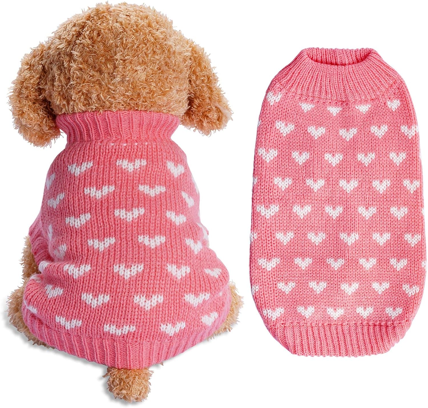 Dxhycc Dog Knitted Sweater Dog Heart Sweater Puppy Sweater Warm Soft Pet Holiday Clothes for Medium Cats and Dogs (Pink, M)
