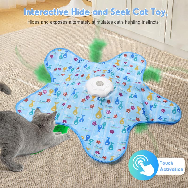 SPOVEN Interactive Unpredicatable Moving Feather Cat Toy , Hide and Seek Rechargeable Cat toy for bored cat,Automatic Chargeable，Indoor Exercise & Boredom Relief for All Breeds