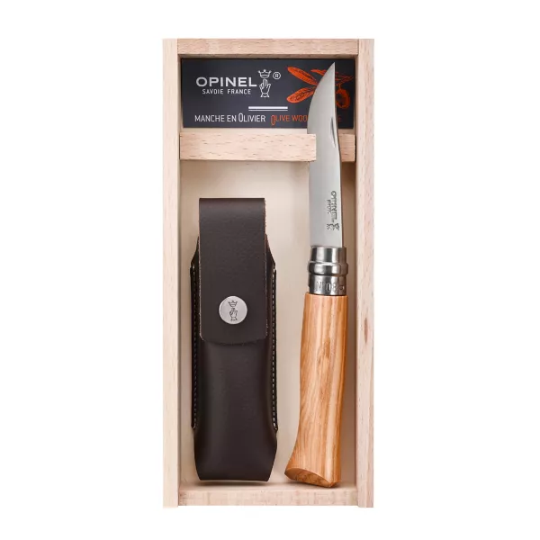 Opinel® N?08 Stainless Olive Wood and Sheath Gift Set