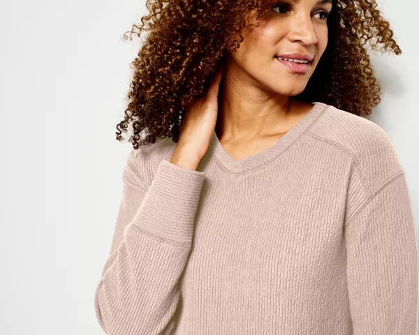 Textured V-Neck Sweatshirt