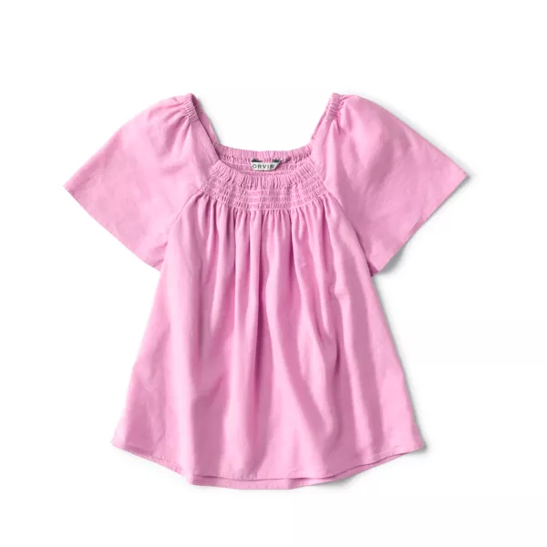 Performance Linen Square-Neck Short-Sleeved Top