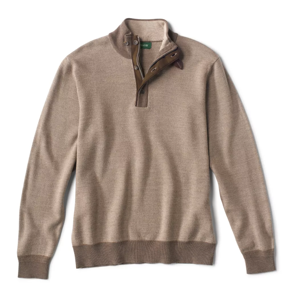 Birdseye Zip Button Mockneck Sweater