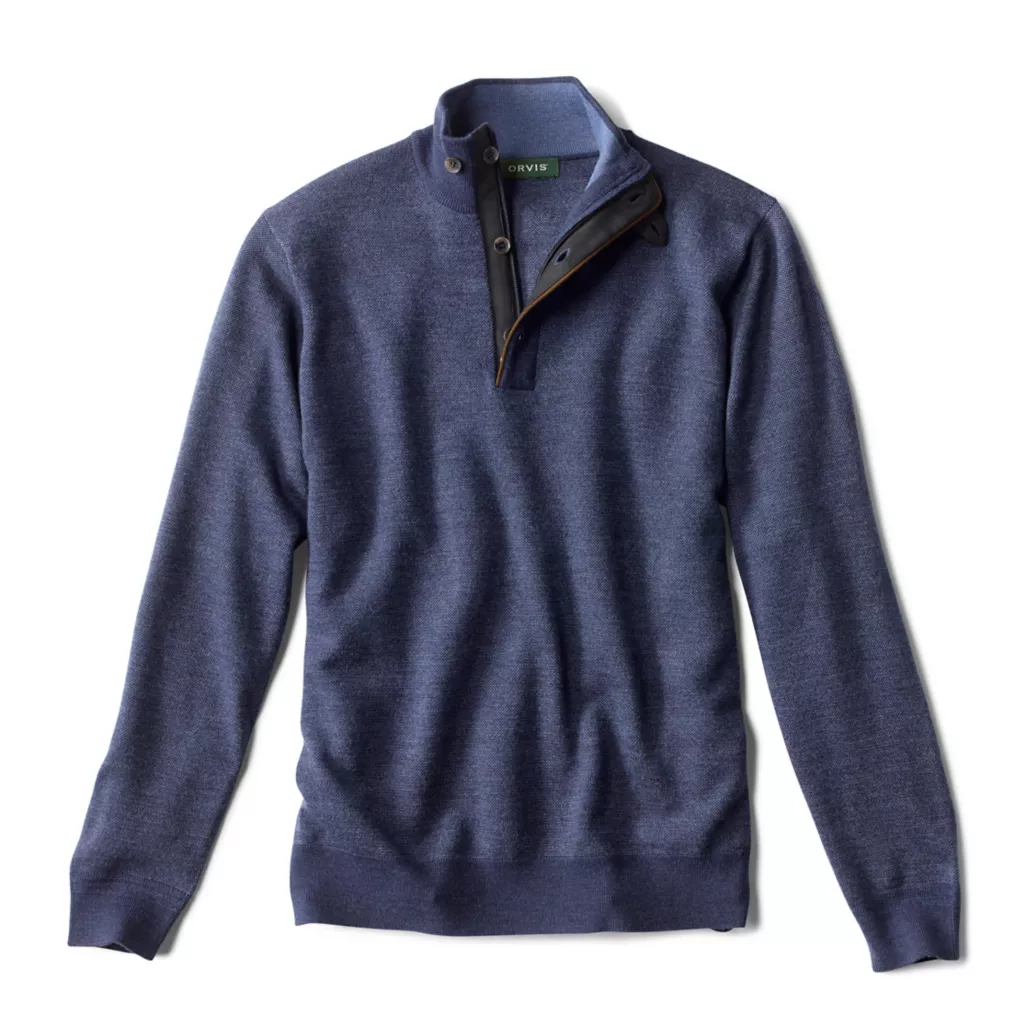 Birdseye Zip Button Mockneck Sweater