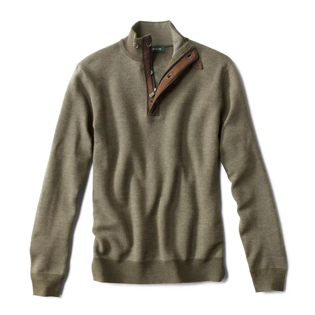Birdseye Zip Button Mockneck Sweater