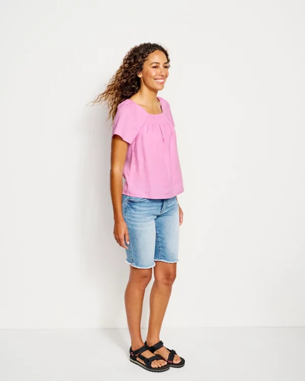 Performance Linen Square-Neck Short-Sleeved Top