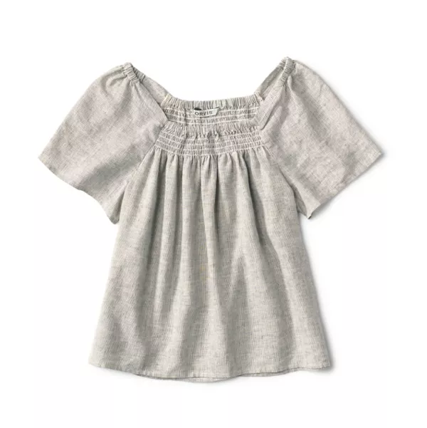 Performance Linen Square-Neck Short-Sleeved Top