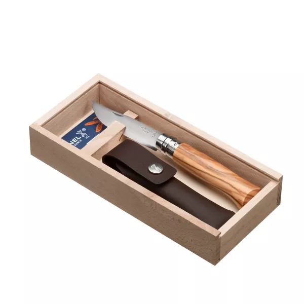 Opinel® N?08 Stainless Olive Wood and Sheath Gift Set