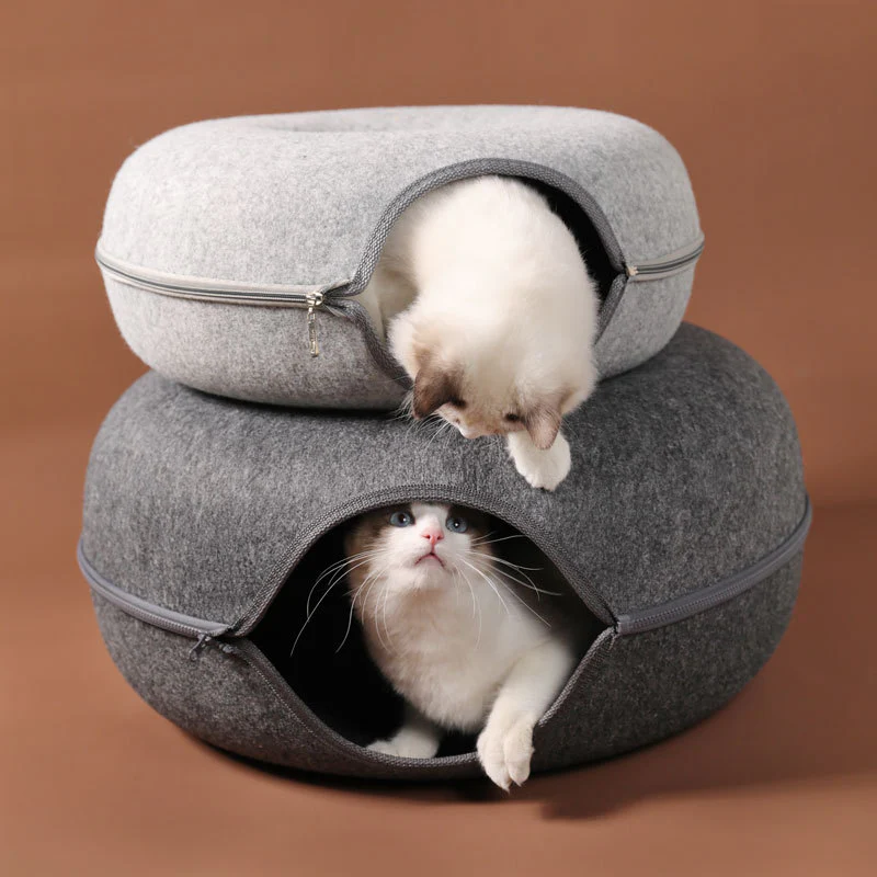 Donut Cat Bed & Tunnel: Interactive Dual-Use Toy for Indoor Cats