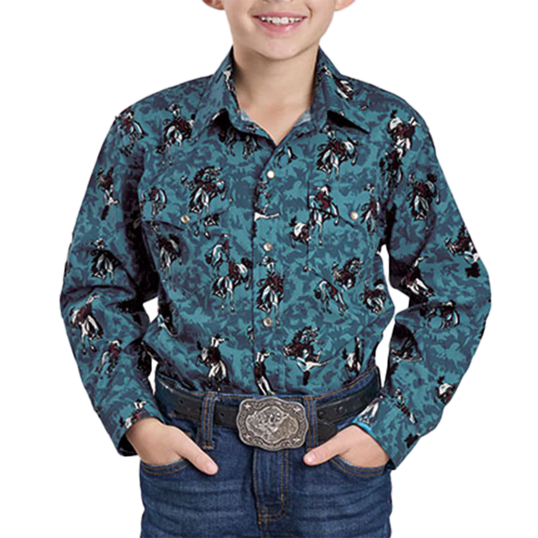 Roper Boys' Vintage Collection Allover Print Long Sleeve Snap Shirt