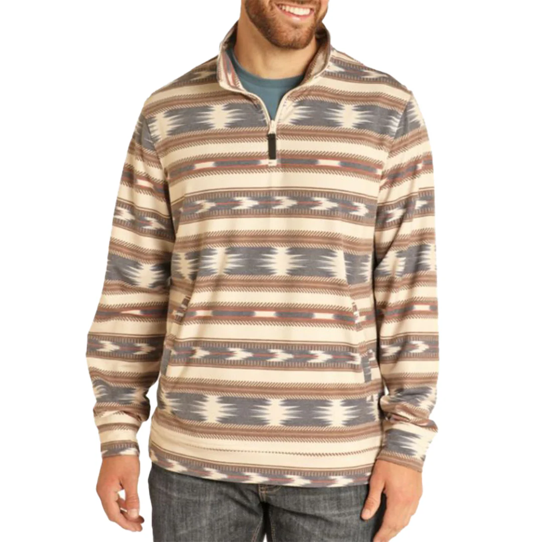 Rock & Roll Cowboy Denim Men's Stripe Performance Pullover