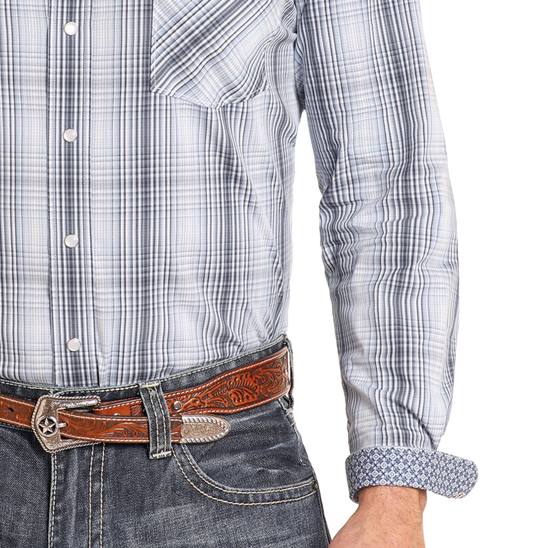 Rough Stock Men's Plaid Print Long Sleeve Snap Shirt