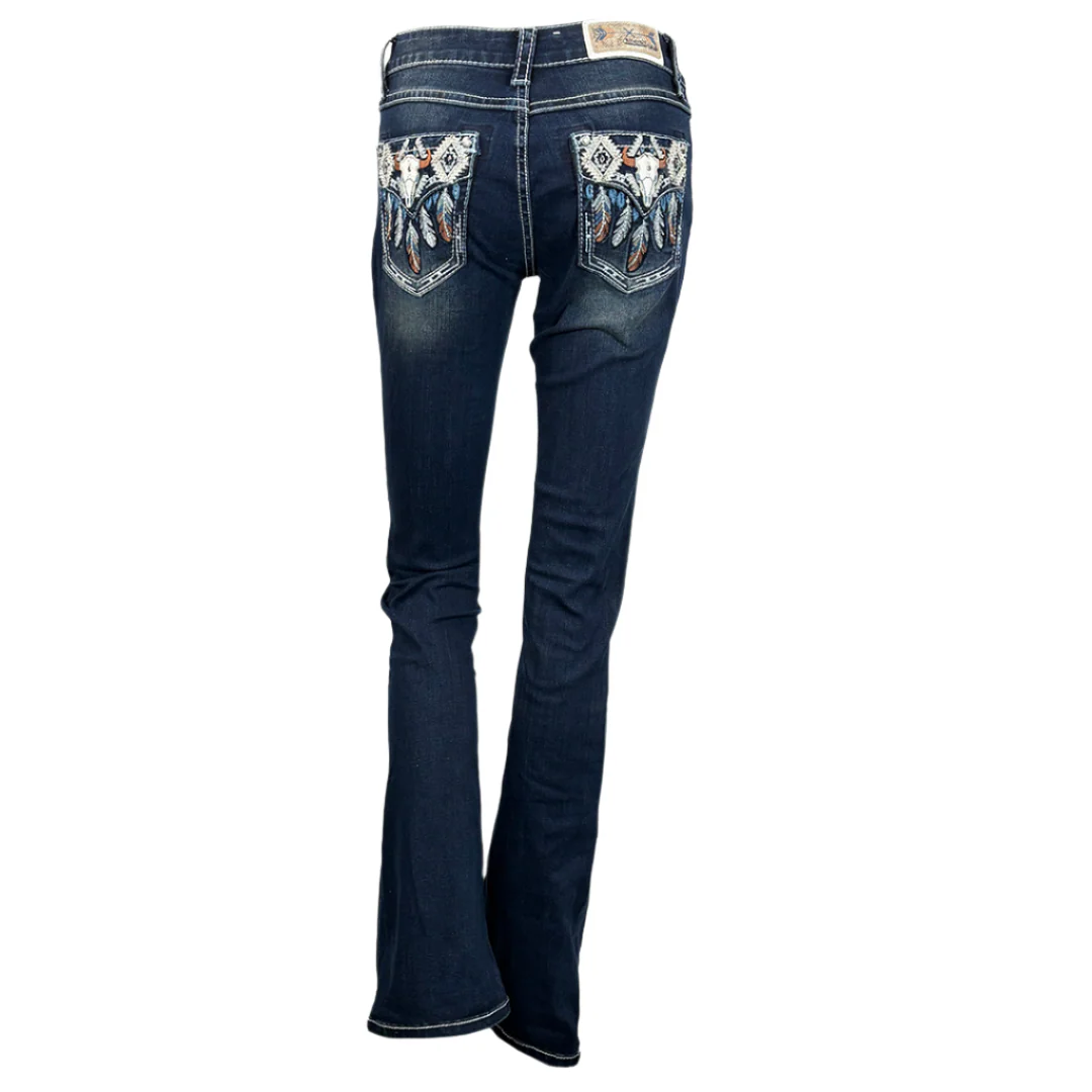 Grace in LA Women's Steerhead And Feather Pocket Bootcut Jeans