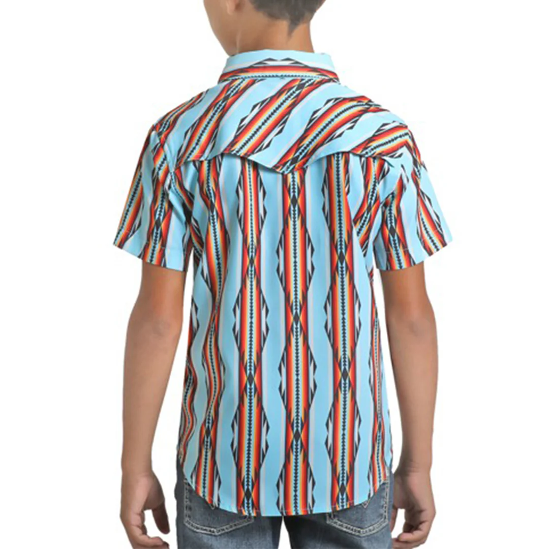 Rock & Roll Denim Boys' Tek Western Bold And Bright Aztec Short Sleeve Snap Shirt