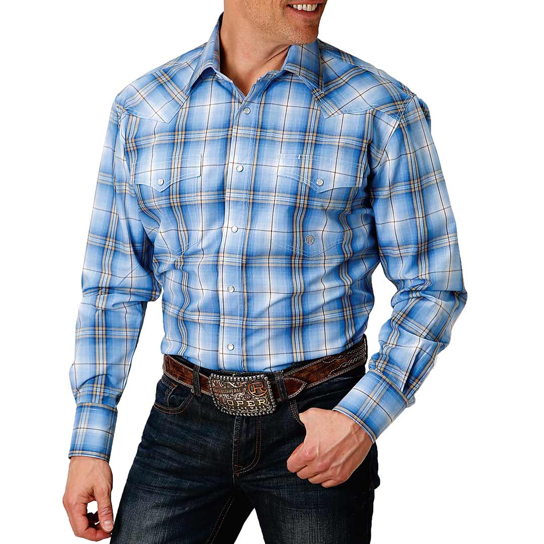 Roper Men's Windowpane Plaid Print Snap Shirt