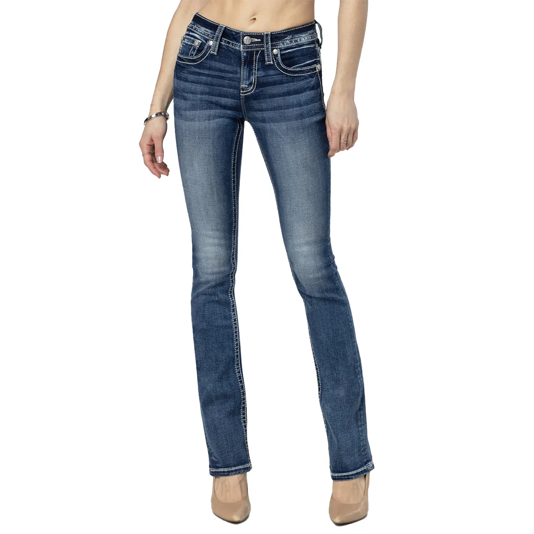 Miss Me Women's Floral Feathers Bootcut Jeans