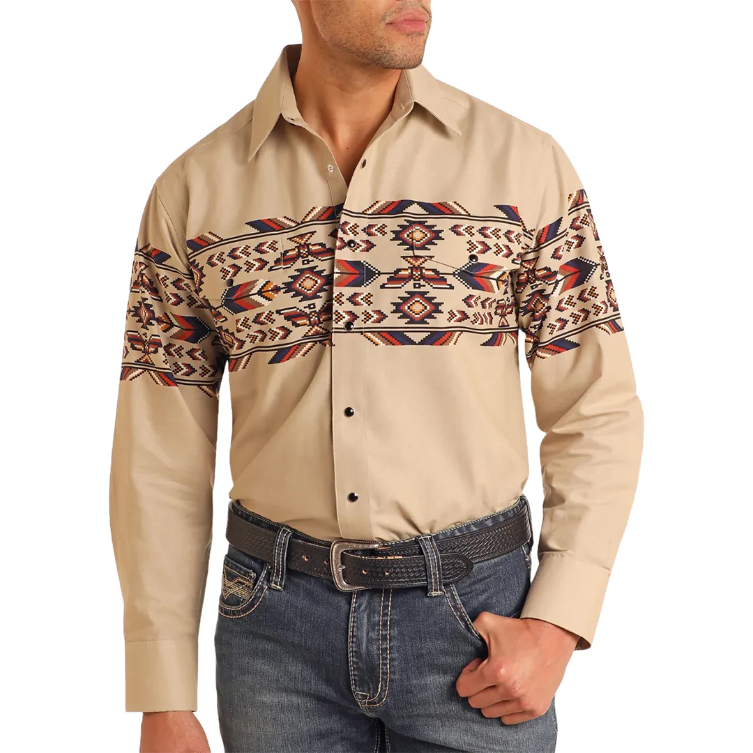 Panhandle Men's Border Print Snap Shirt