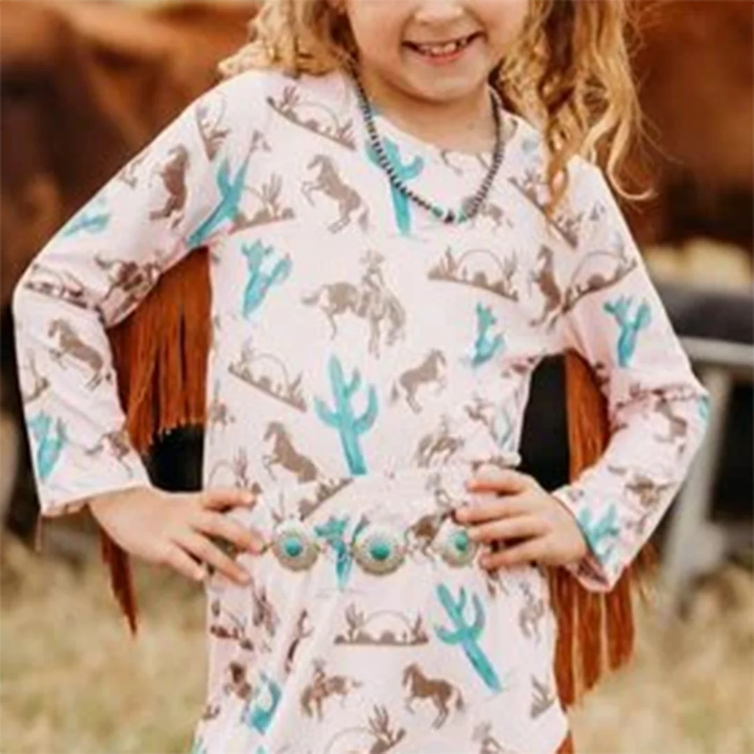 Shea Baby Toddler Girls' Gettin' Western Long Sleeve w/t Fringe Shirt
