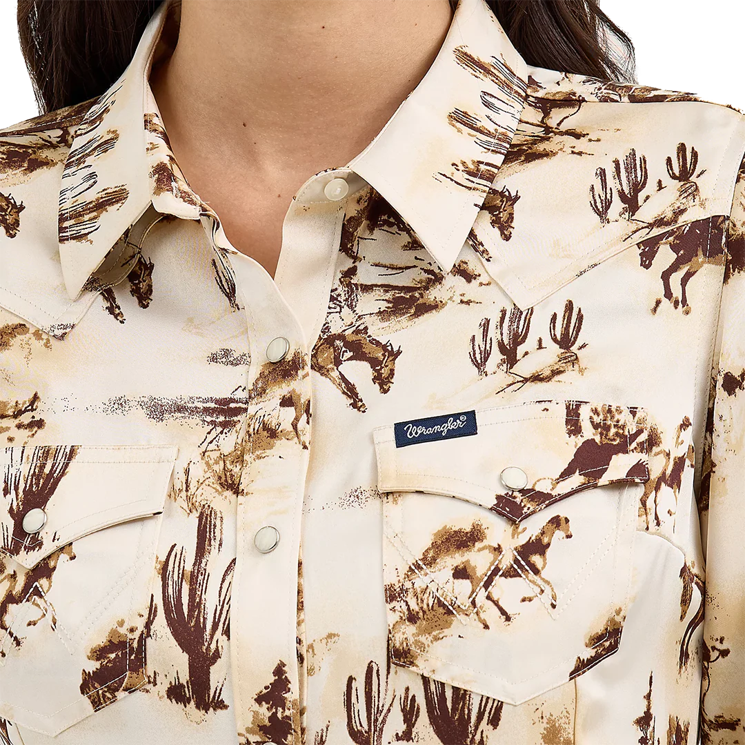 Wrangler Women's Bold Bucking Cowboy Western Long Sleeve Snap Shirt