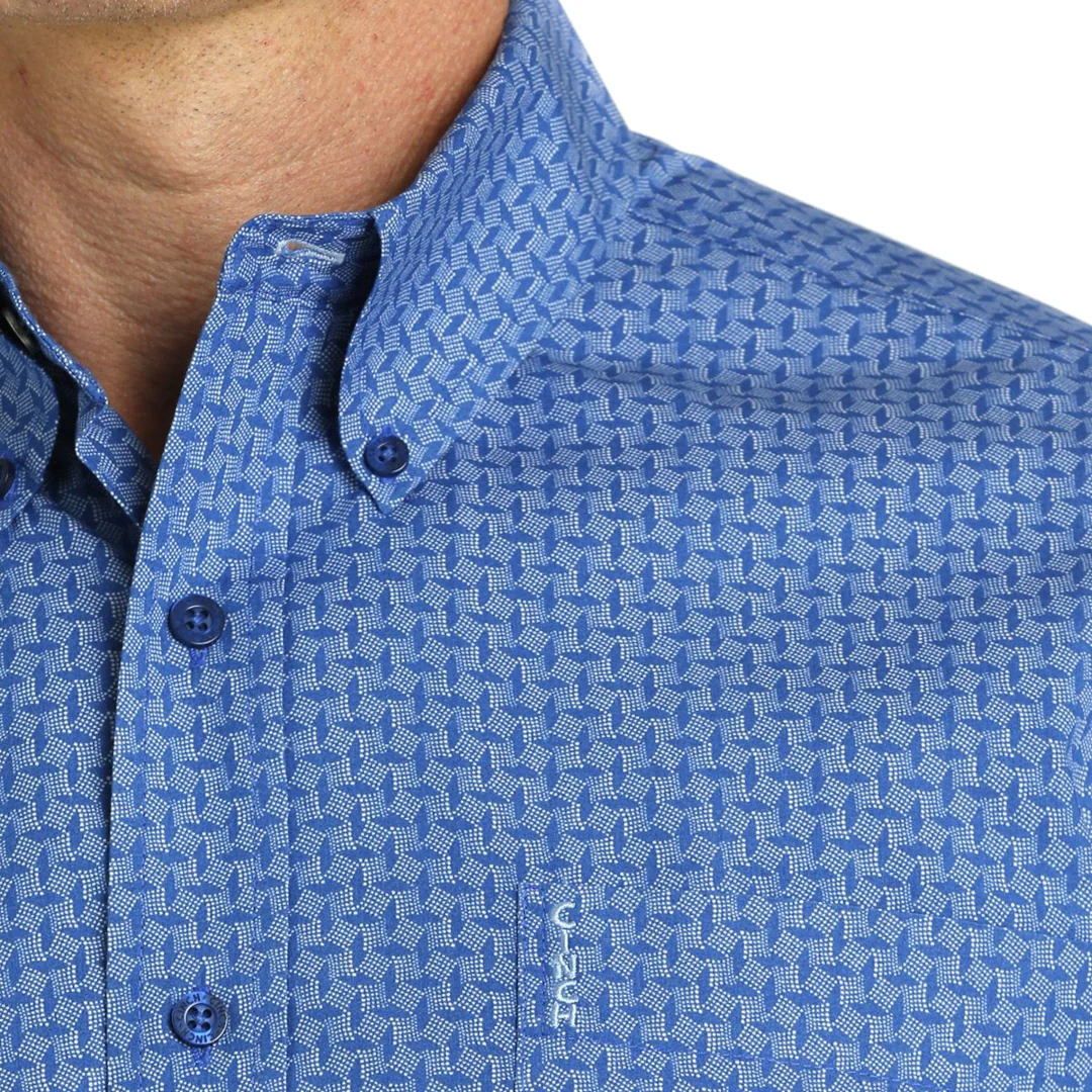 Cinch Men's Geometric Print Button-Down Western Shirt In Blue