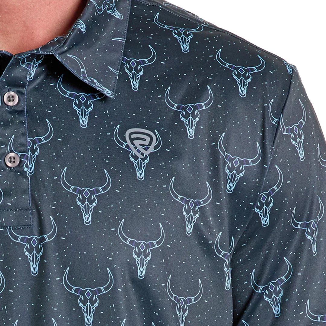 Rock & Roll Denim Men's Longhorn Skulls Print Short Sleeve Polo