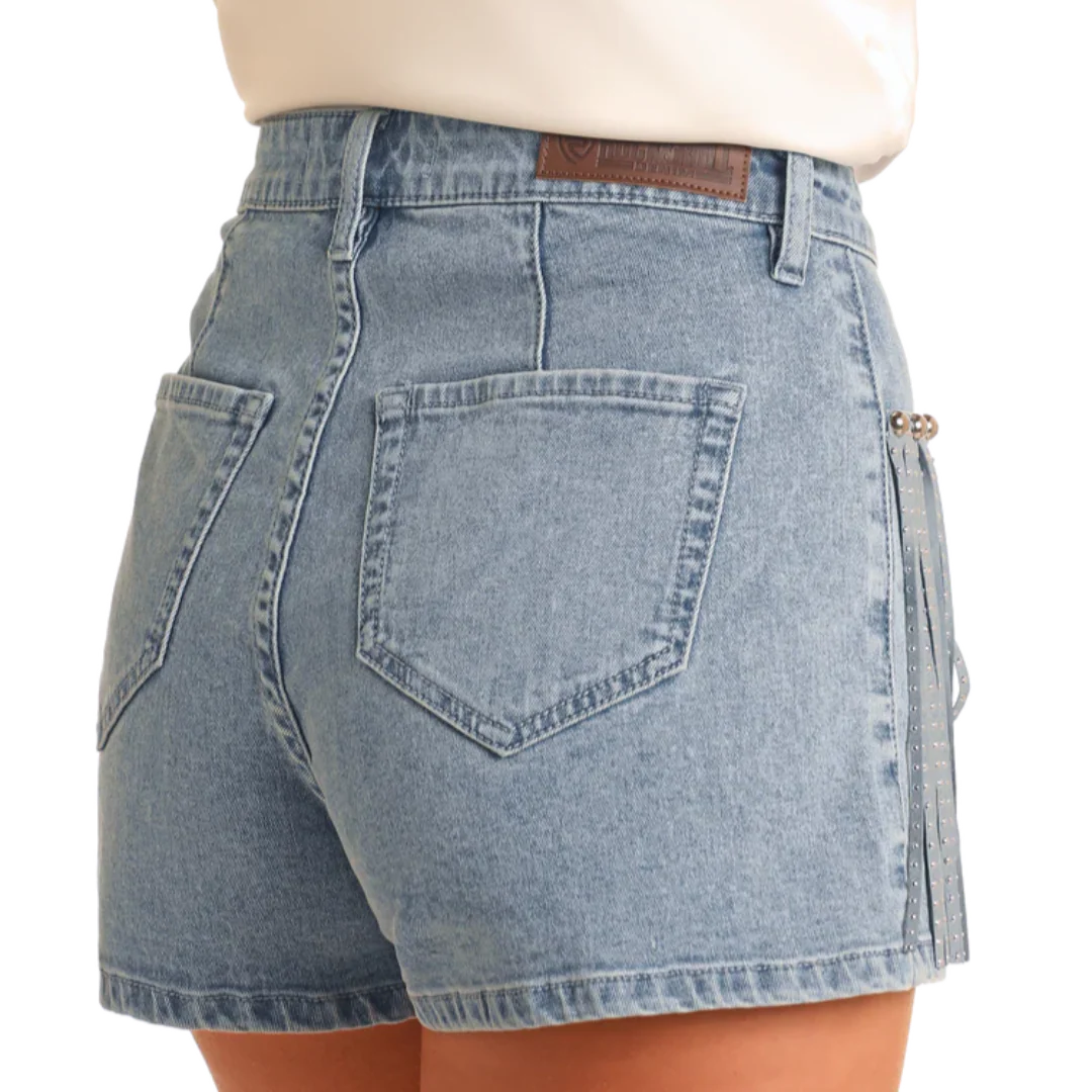 Rock & Roll Denim Women's Extra Stretch Studded Fringe Shorts