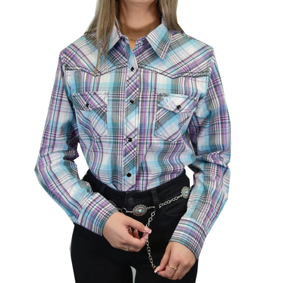 Cowgirl Hardware Women's Plaid Long Sleeve Snap Shirt