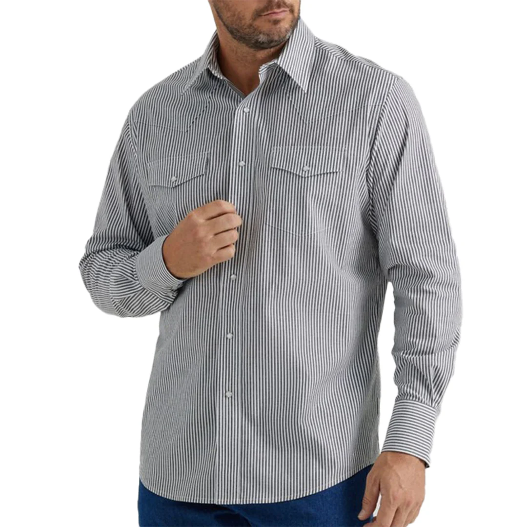 Wrangler Men's Wrinkle Resist Black Stripe Snap Shirt