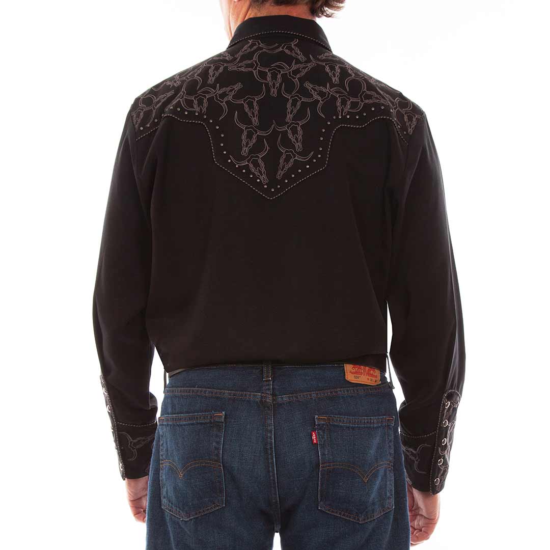Scully Men's Steer Skull Yoke Snap Dress Shirt