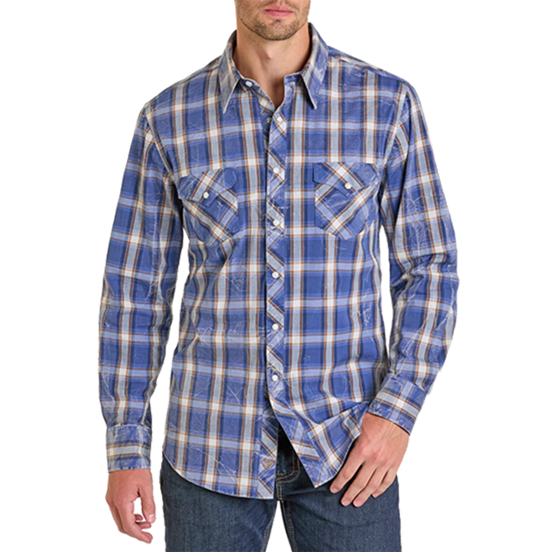 Rock & Roll Denim Men's Plaid Long Sleeve Snap Shirt