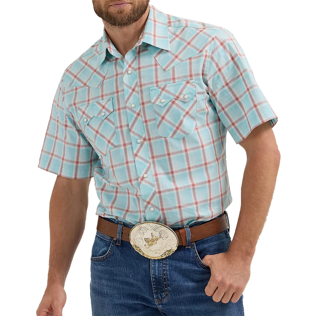 Wrangler Men's Retro Premium Plaid Short Sleeve Snap Shirt