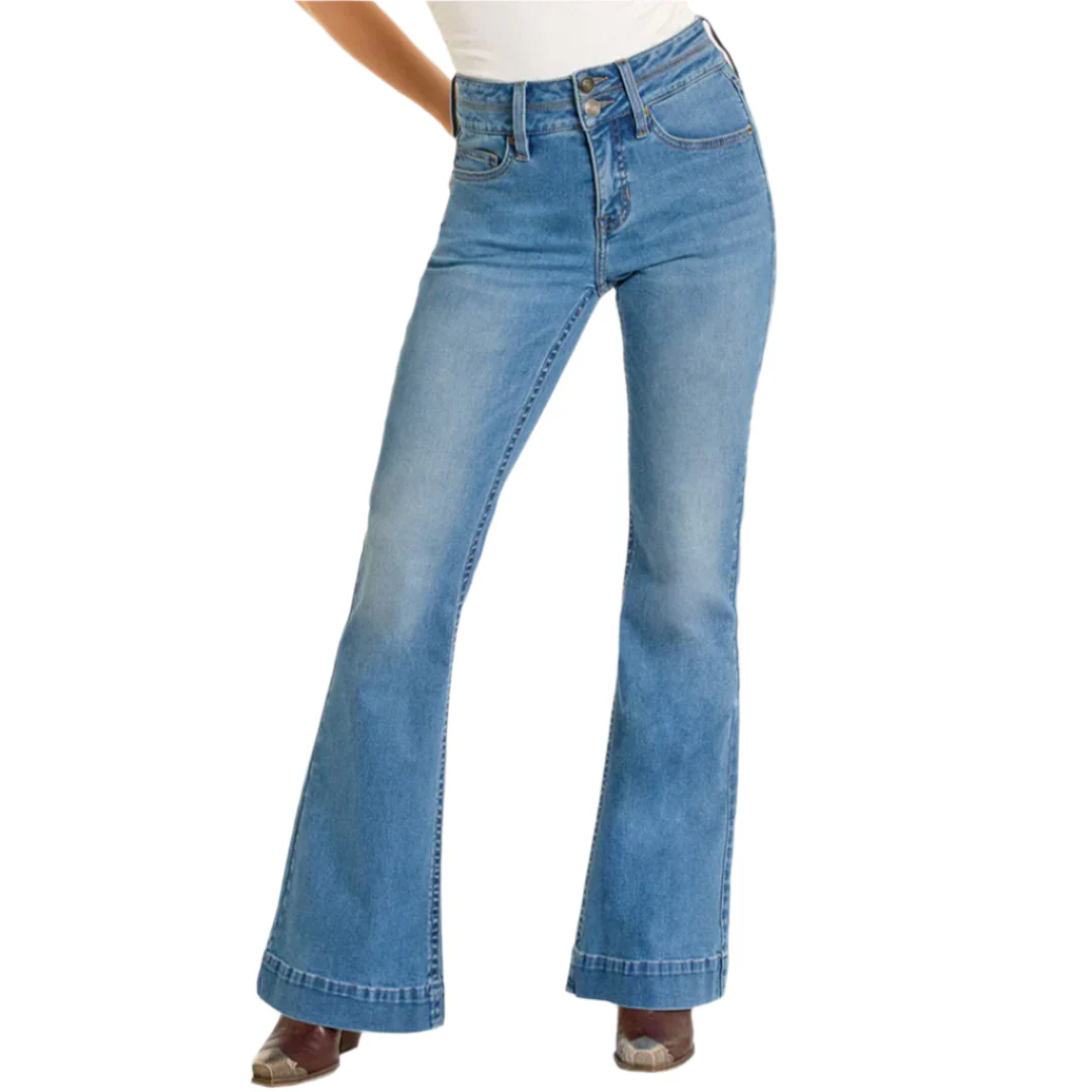 Rock & Roll Denim Women's High Rise Double Waistband Trousers Jeans