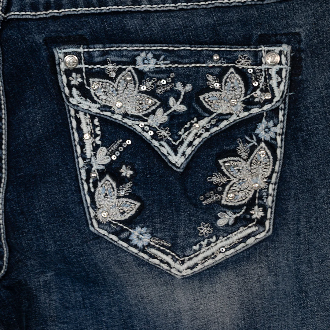 Grace in LA Women's Floral Flap Pocket Bootcut Jeans