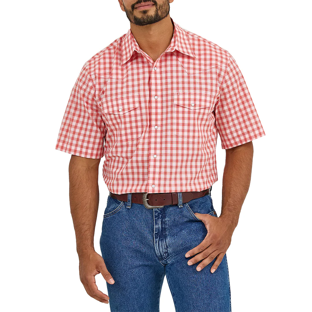 Wrangler Men's Wrinkle Resist Plaid Short Sleeve Snap Shirt