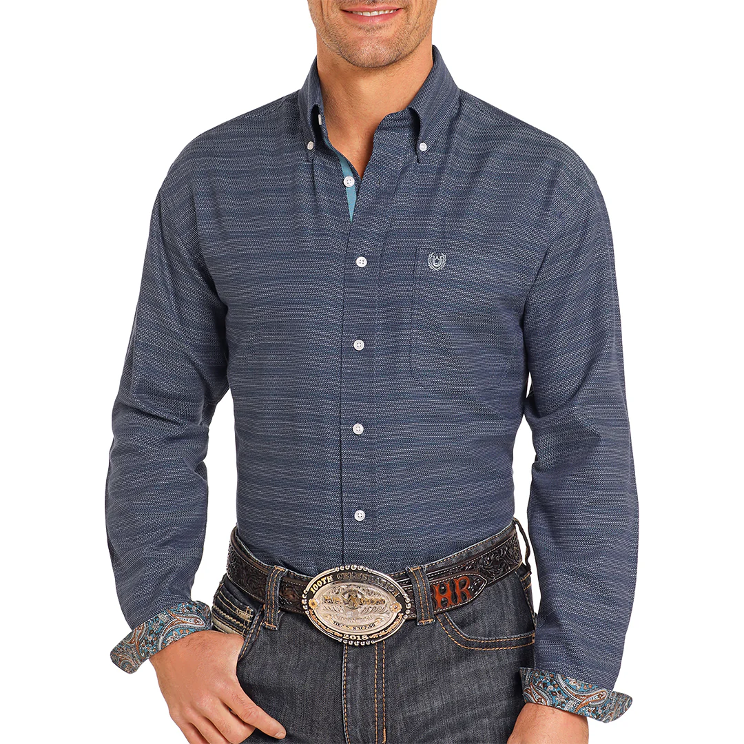 Rough Stock Men's Thin Stripes Print Long Sleeve Button Shirt