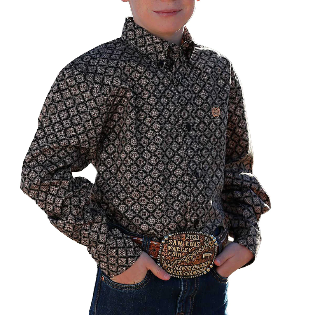 Cinch Boys' Geometric Print Button-Down Western Shirt