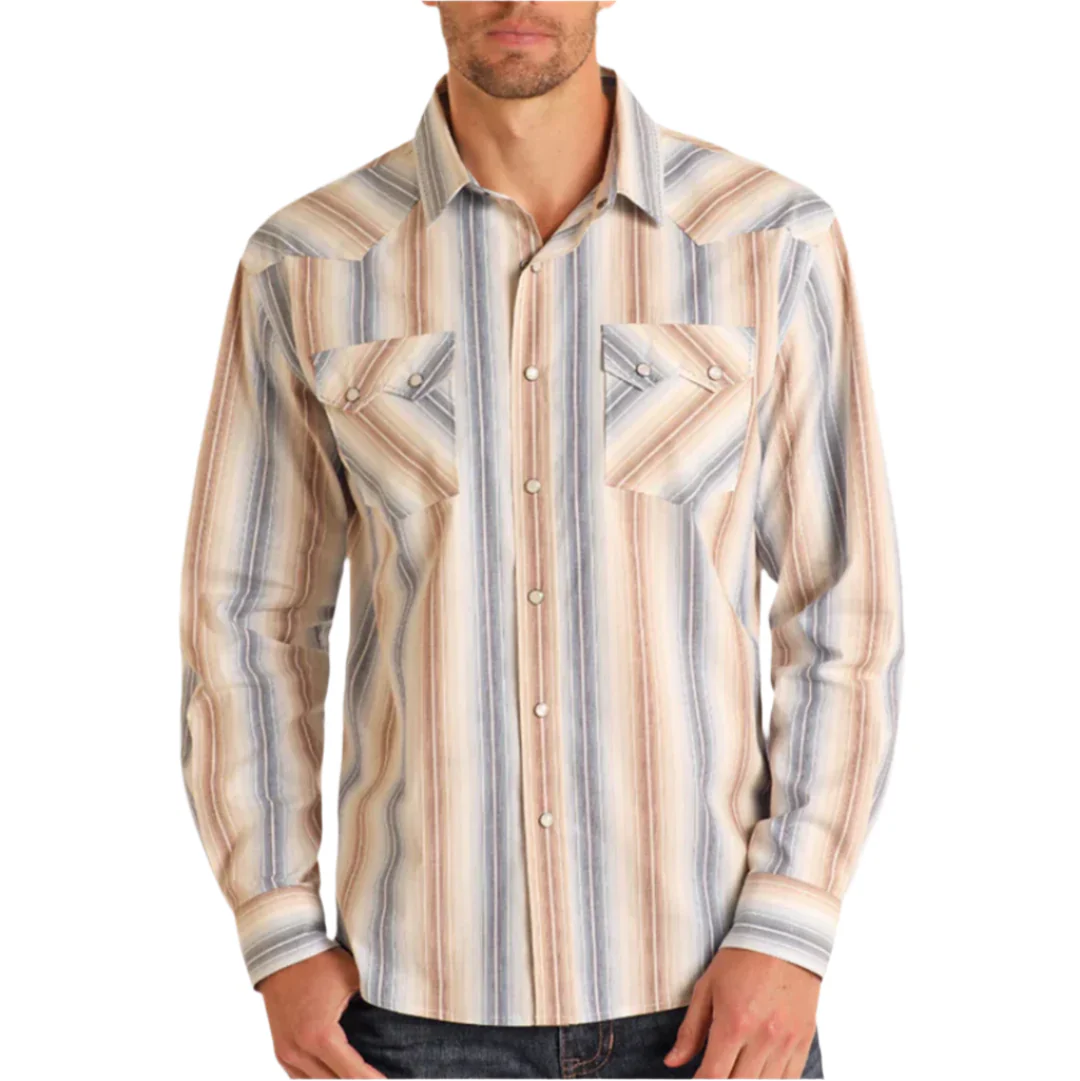 Panhandle Men's Stripe Print Long Sleeve Snap Shirt