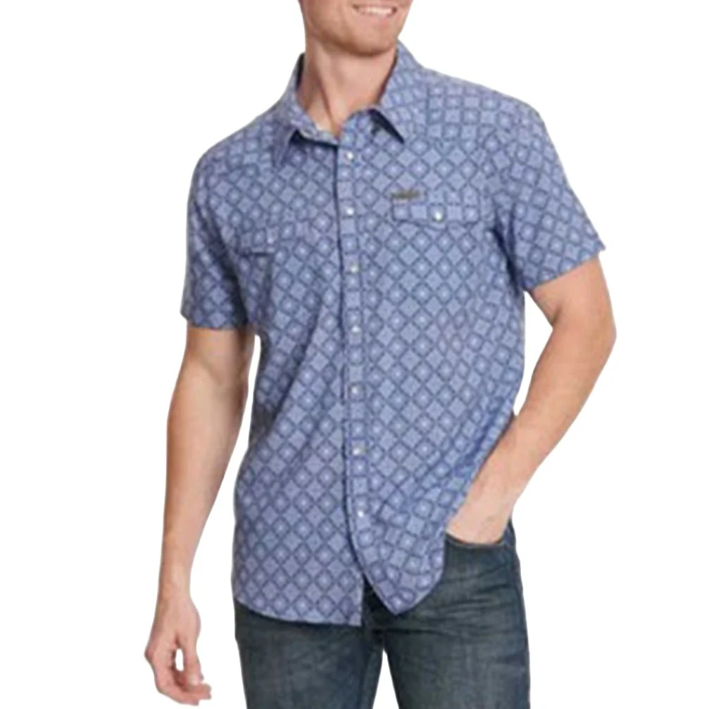 Panhandle Men's Slim Blue Medallion Woven Short Sleeve Snap Shirt