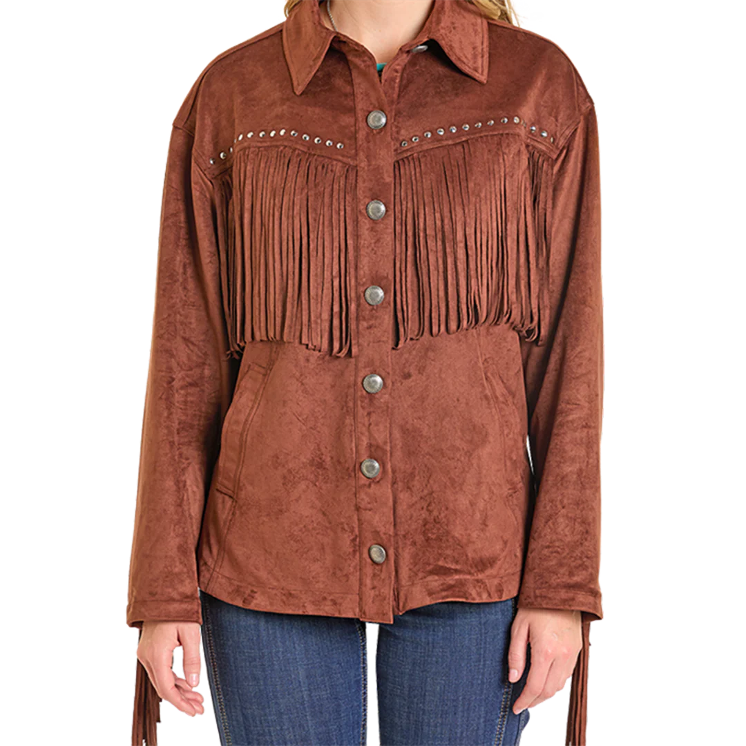 Rock & Roll Denim Women's Microsuede Fringe Shacket