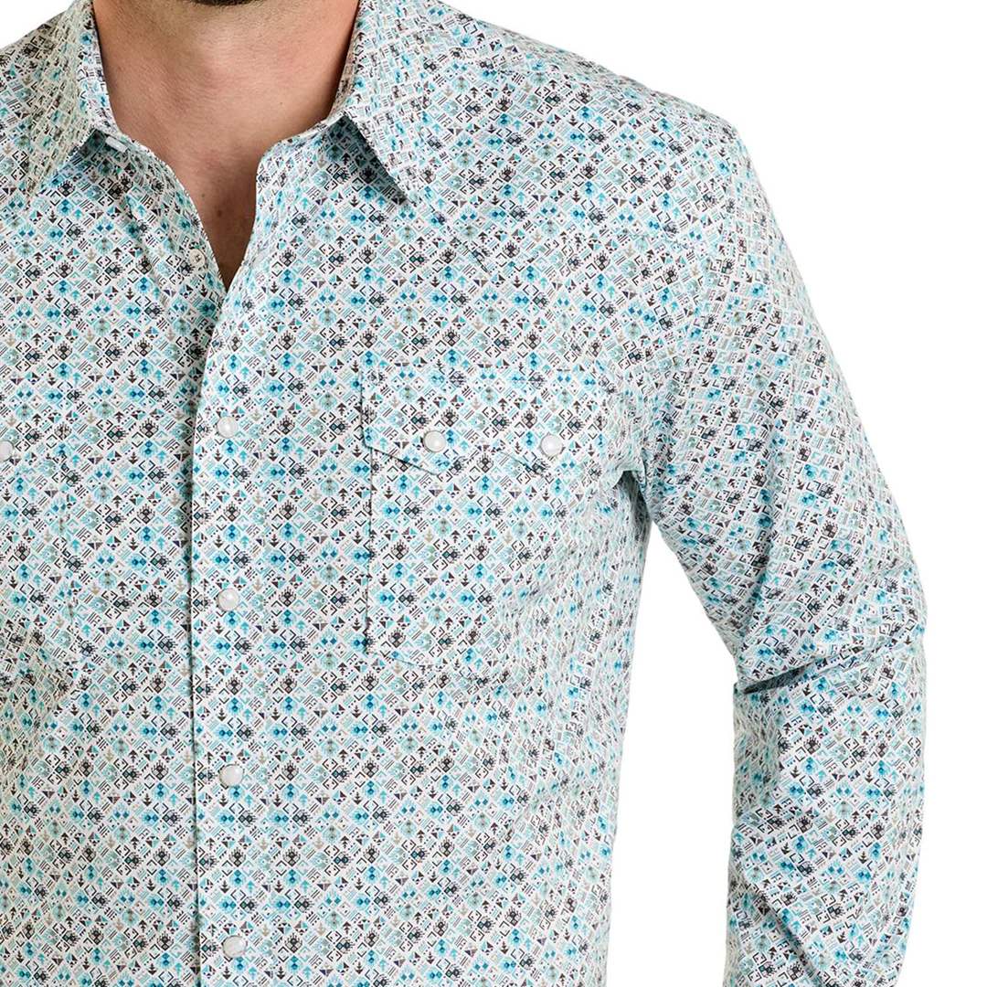 Rough Stock Men's Geometric Print Long Sleeve Snap Shirt