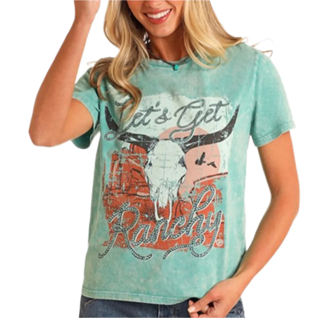 Rock & Roll Denim Women's Lets Get Ranchy Desert Skull T-Shirt