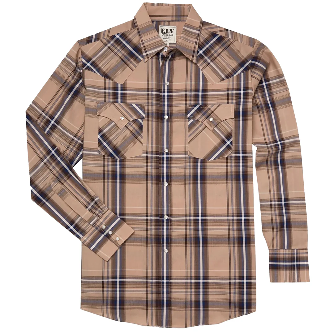 Ely Cattleman Men's Long Sleeve Textured Plaid Western Snap Shirt